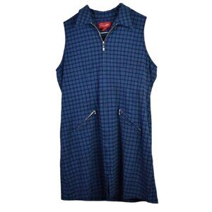 Venezia Jeans Dress 14/16 Womens Checked Polyester Blend Sleeveless Quarter Zip